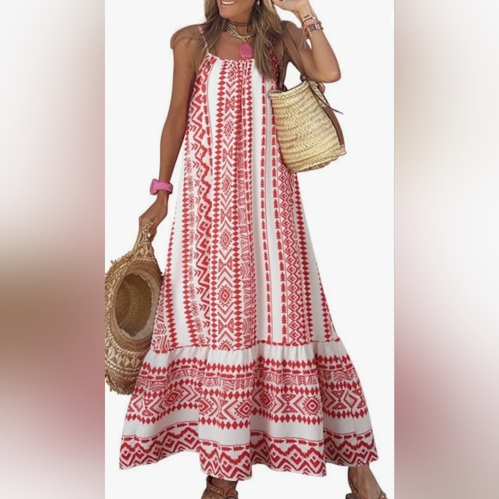 Dokotoo Red And White Boho Dress